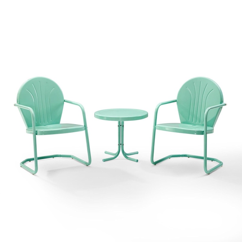 Griffith 3Pc Outdoor Metal Armchair Set Aqua Gloss – Side Table & 2 Chairs | Bigbigmart.com