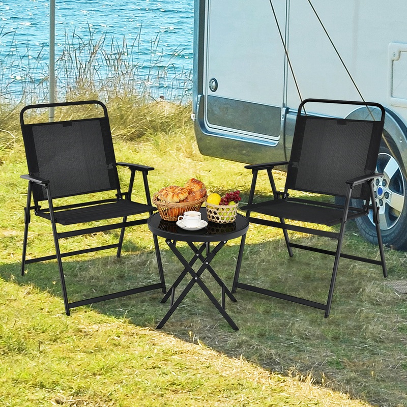 Gymax 3PCS Folding Patio Bistro Set Outdoor Furniture Set w/ Steel Frame, Black | Bigbigmart.com