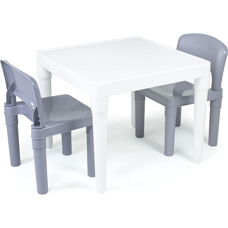 Humble Crew Kids Dry Erase Plastic Table and 2 Set, White Table & Grey Chairs | Bigbigmart.com