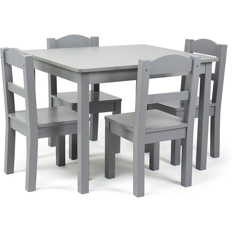 Humble Crew Kids Wood Table and 4 Chair Set, Grey | Bigbigmart.com