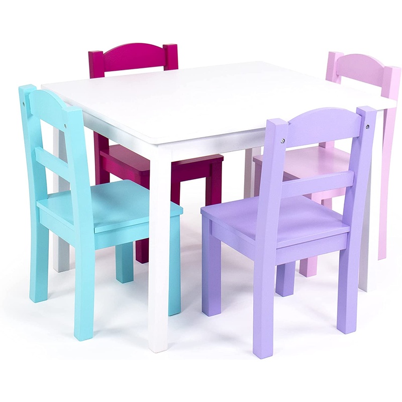 Humble Crew Tot Tutors Wood Table & 4 Chairs Set-White, Pink, Purple Forever Collection | Bigbigmart.com