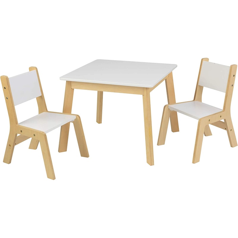KidKraft Wooden Modern Table & 2 Chair Set, Children’s Furniture, White & Natural, Gift for Ages 3-8, 23.6 x 23.6 x 19 | Bigbigmart.com