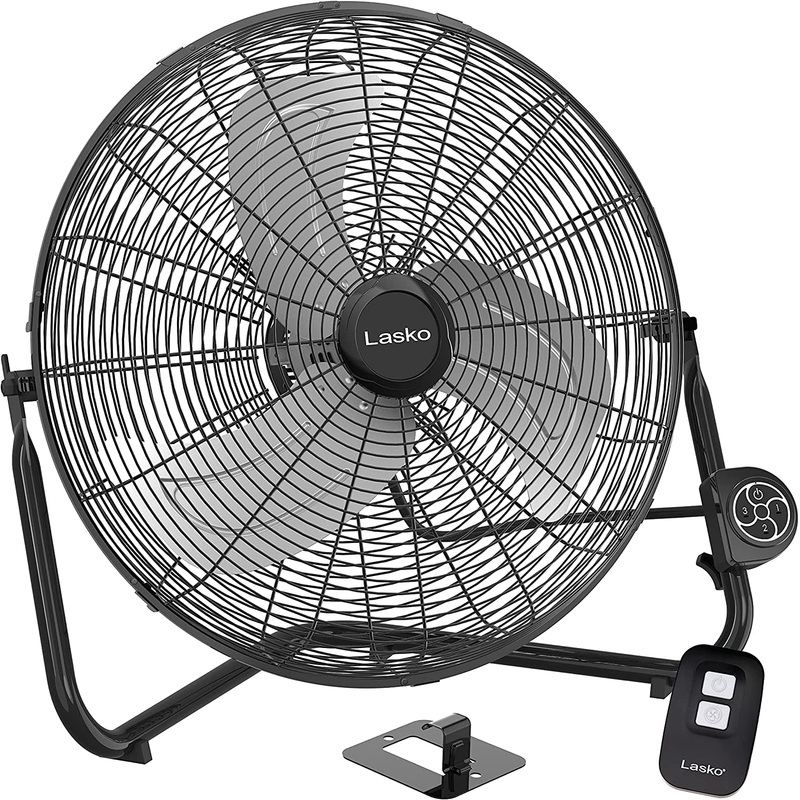 Lasko Metal Commercial Grade Electric Plug-In High Velocity Floor Fan with Wall Mount Option and Remote Control for Indoor Home, Bedroom, Garage, Basement, and Work Shop Use, Black H20660 Large | Bigbigmart.com