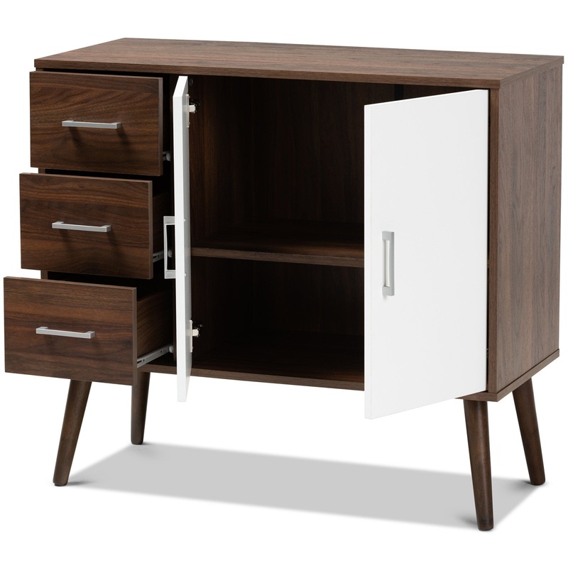 Leena Mid-Century Modern Two-Tone White and Walnut Brown Finished Wood 3-Drawer Sideboard Buffet | Bigbigmart.com