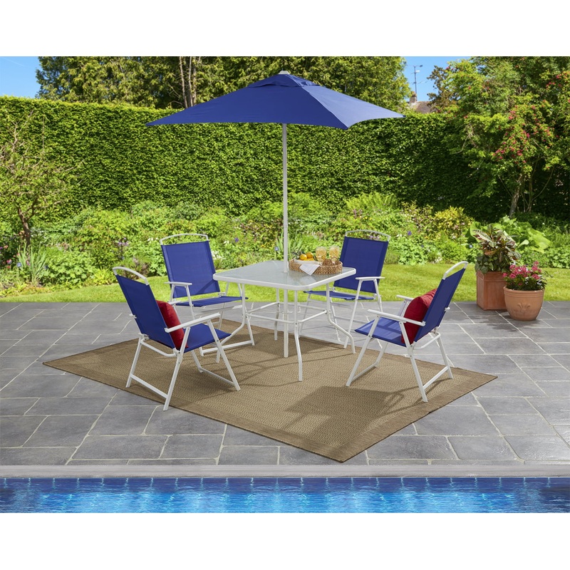 Mainstays Albany Lane 6 Piece Outdoor Patio Dining Set, Blue | Bigbigmart.com