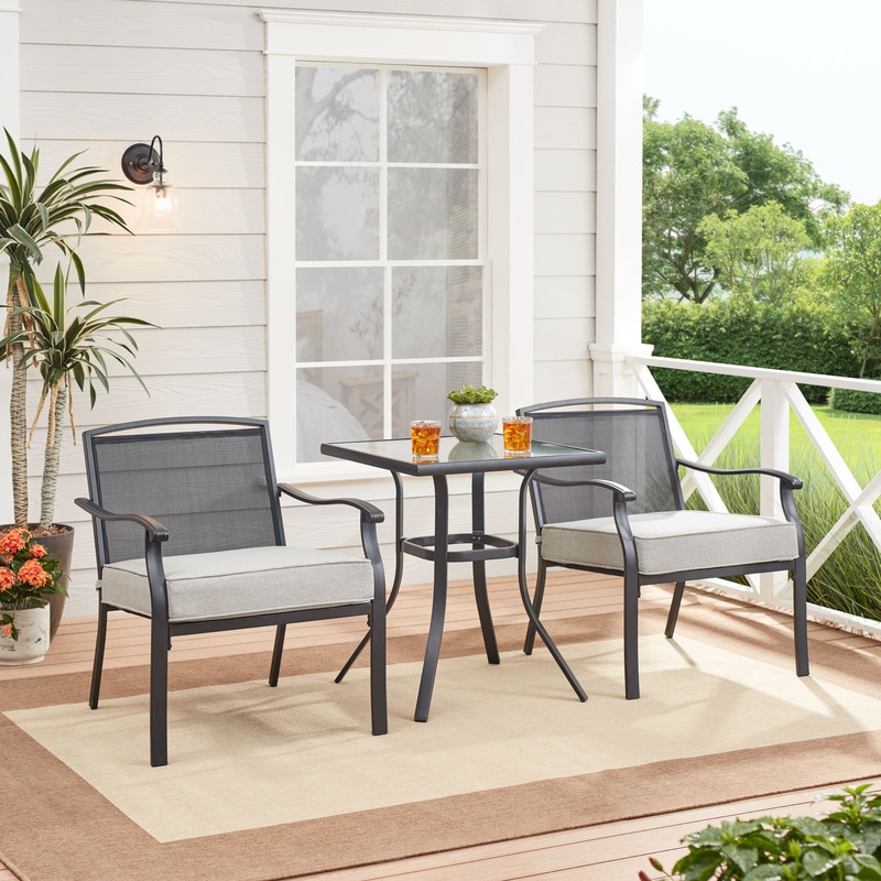 Mainstays Alexandra Square 3-Piece Outdoor Furniture Patio Bistro Set, Gray | Bigbigmart.com