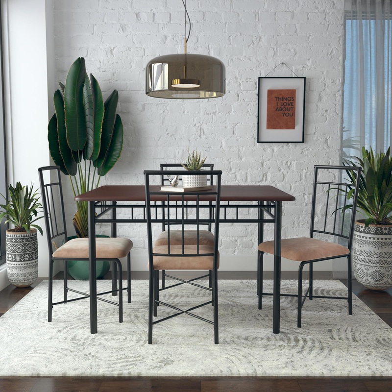 Mainstays Louise Traditional 5-Piece Wood & Metal Dining Set, Deep Walnut | Bigbigmart.com