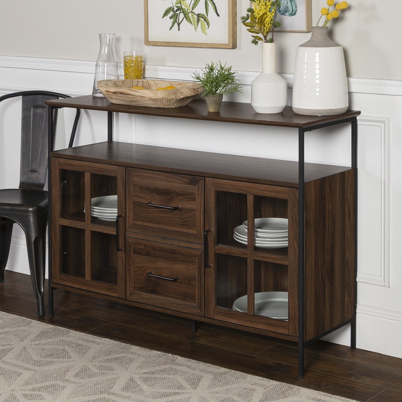 Manor Park Industrial 3-Door Storage Buffet, Dark Walnut | Bigbigmart.com