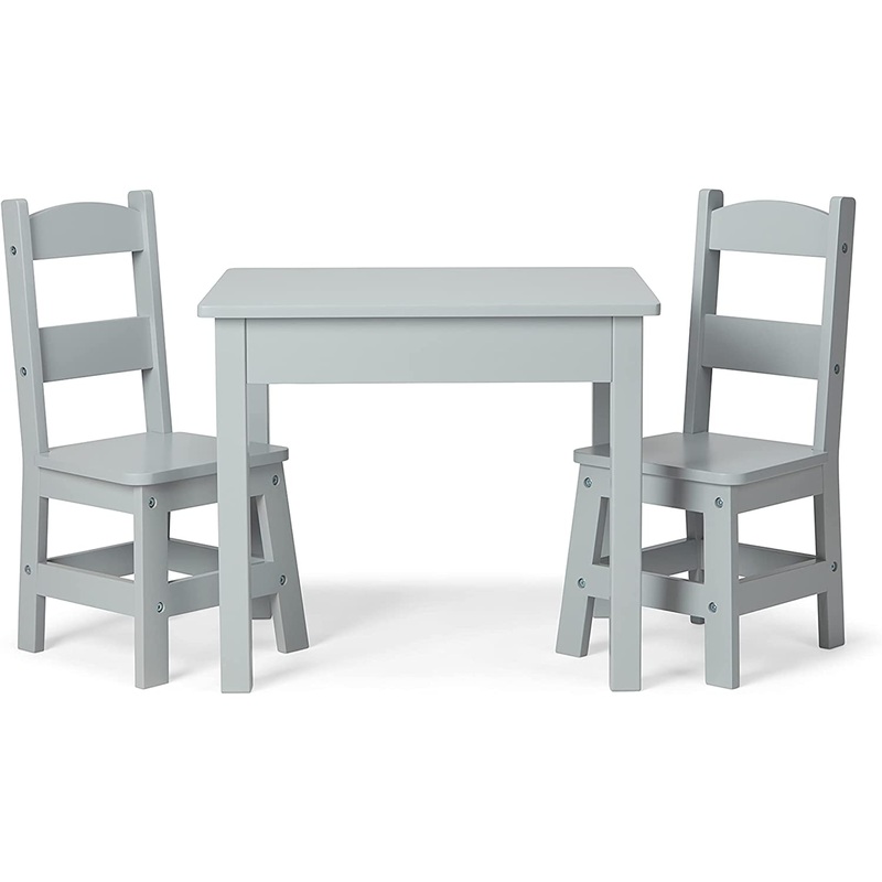 Melissa & Doug Table & Chairs-Gray Furniture – Wooden Activity Play Table And Chairs Set For Kids | Bigbigmart.com
