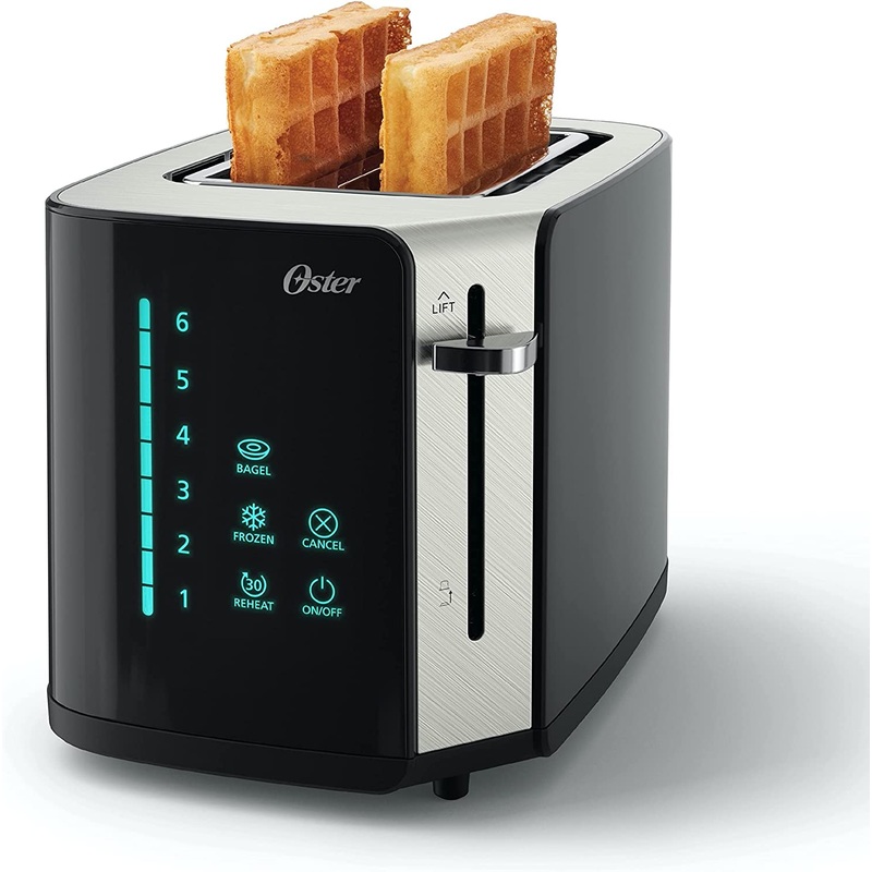 Oster 2-Slice Toaster, Touch Screen with 6 Shade Settings and Digital Timer, Black/Stainless Steel | Bigbigmart.com