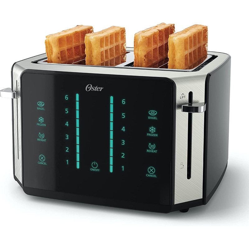 Oster 4-Slice Toaster, Touch Screen with 6 Shade Settings and Digital Timer, Black/Stainless Steel | Bigbigmart.com