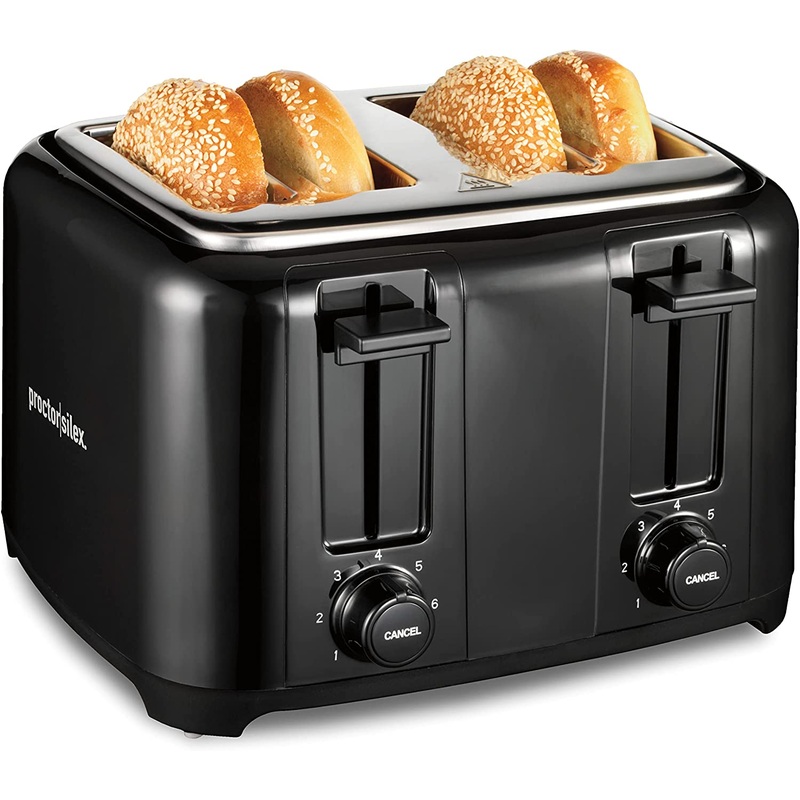 Proctor Silex 4 Slice Toaster with Extra Wide Slots for Bagels, Cool-Touch Walls, Shade Selector, Toast Boost, Auto Shut-off and Cancel Button, Black (24215PS) | Bigbigmart.com