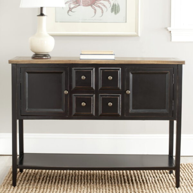 Safavieh Charlotte Rustic Storage Sideboard w/ 2 Cabinets & 4 Drawers, Black/Oak | Bigbigmart.com
