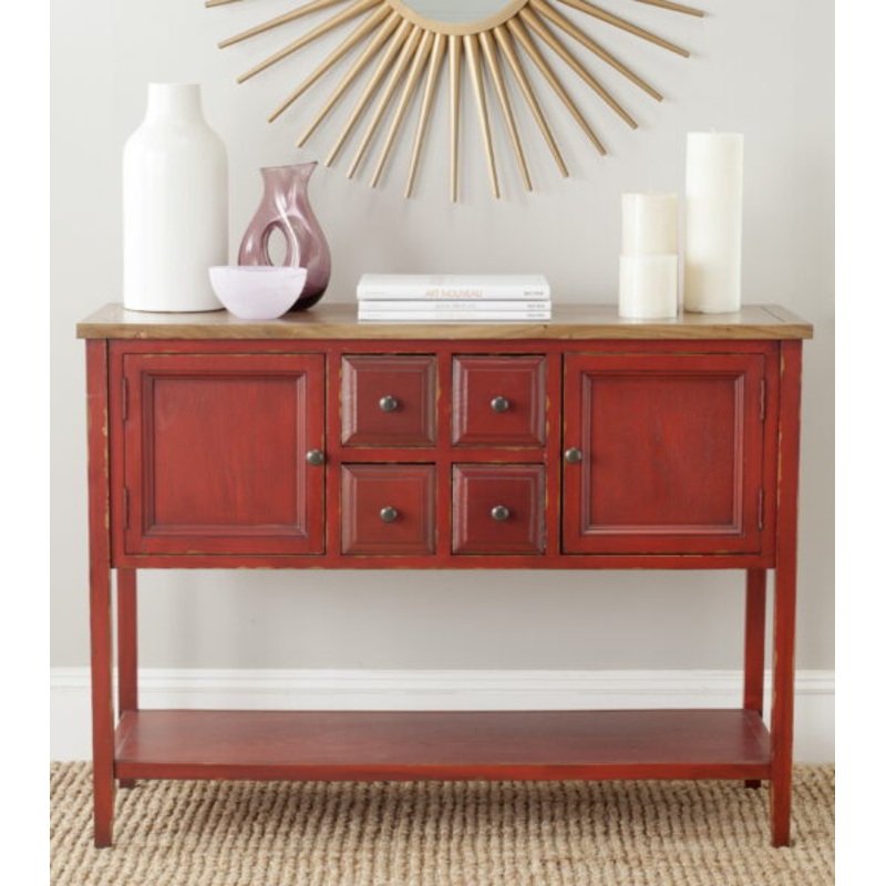 Safavieh Charlotte Rustic Storage Sideboard w/ 2 Cabinets & 4 Drawers, Egyptian Red/Oak | Bigbigmart.com