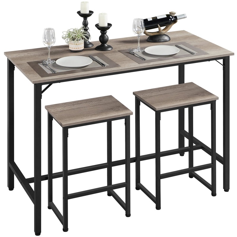SMILE MART 3pcs Industrial Wooden Dining Table Set, Gray | Bigbigmart.com