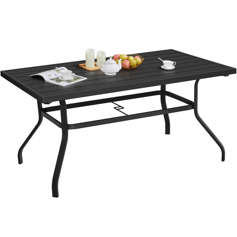 SMILE MART Patio Outdoor Dining Bistro Table with Umbrella Hole for Garden or Lawn, Black | Bigbigmart.com