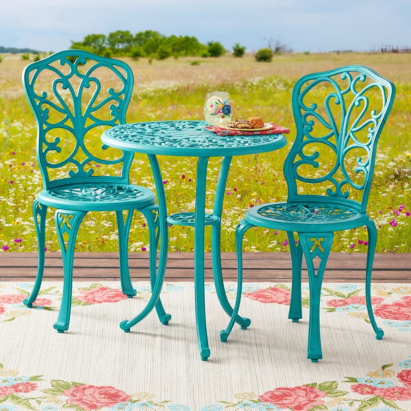 The Pioneer Woman Goldie 3-Piece Cast Aluminum Garden Bistro Set, Teal | Bigbigmart.com