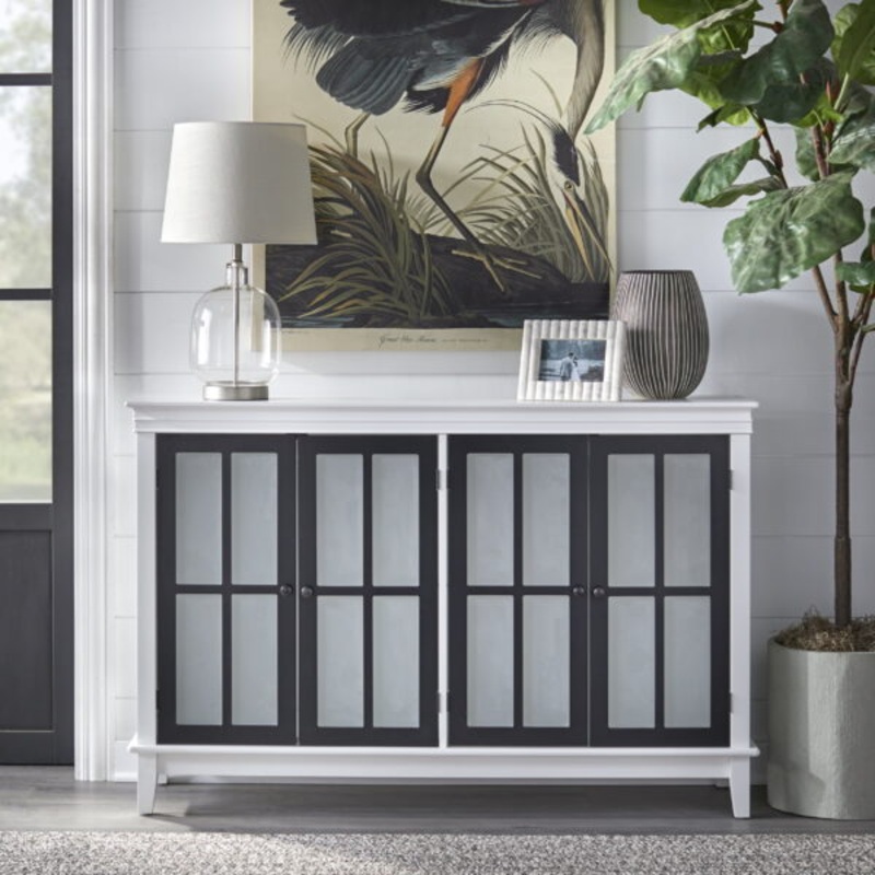 TMS Hampshire Two-Tone Buffet Sideboard, White/Black with Tempered Glass Doors | Bigbigmart.com
