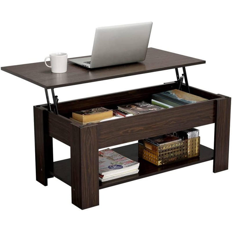 Yaheetech Lift Top Coffee Table with Hidden Compartment and Storage Shelf, Rising Tabletop Dining Table for Living Room Reception Room, 38.6in L, Espresso | Bigbigmart.com