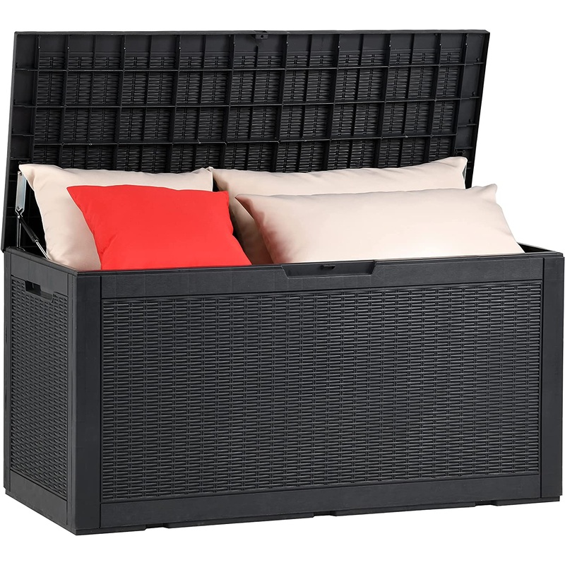 YITAHOME 100 Gallon Large Resin Deck Box Outdoor Storage Boxes for Patio Furniture, Outdoor Cushions, Garden Tools and Pool Supplies-Waterproof,Lockable (Black) | Bigbigmart.com