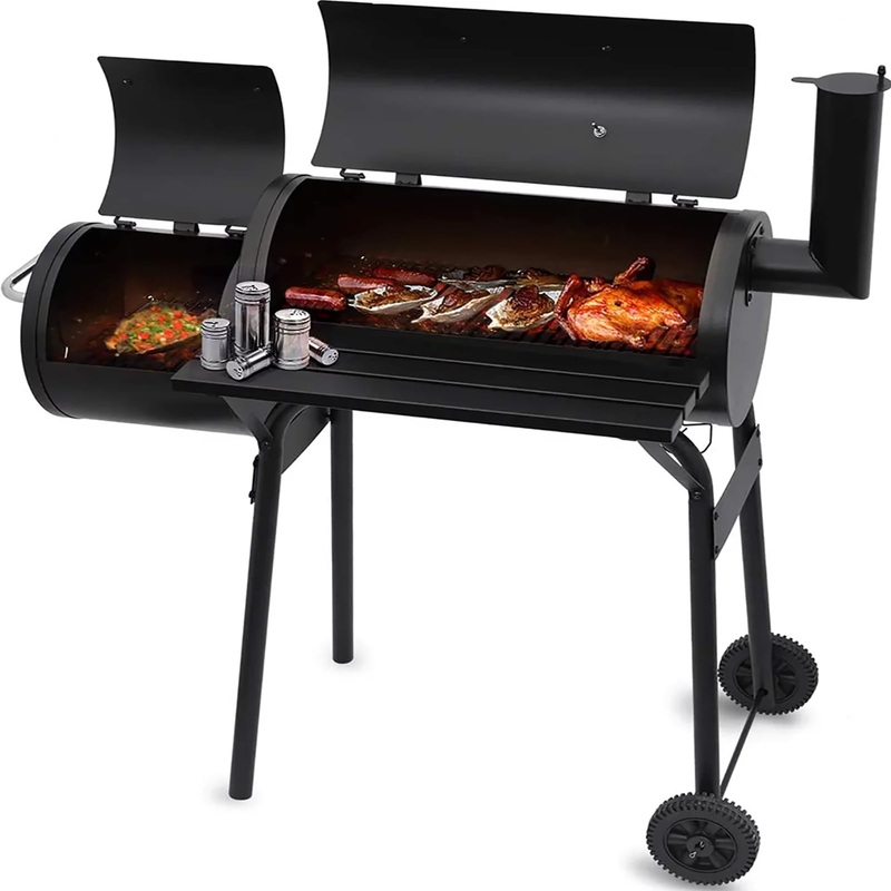 AEDILYS 41 Charcoal Barrel Grill with Offset Smoker, Black | Bigbigmart.com