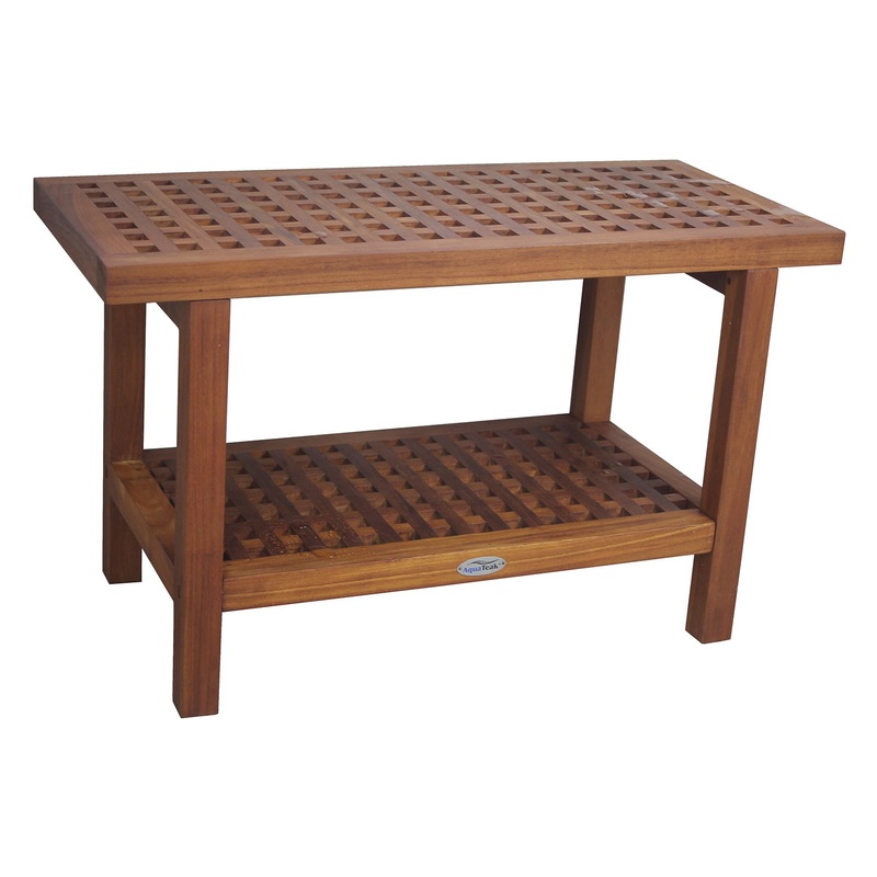 Aqua Teak Grate Bench with Shelf 30 in. Wide | Bigbigmart.com