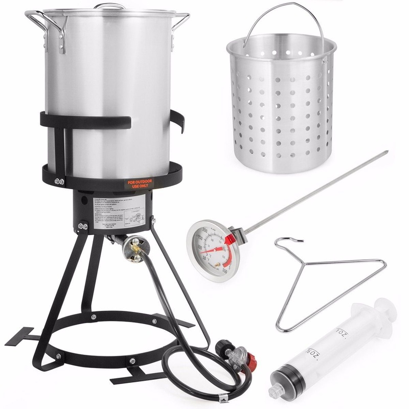 Barton 30QT Aluminum Turkey Deep Fryer Pot Boiling Seafood Cajun Lid Gas Stove Burner Stand Injector Thermometer | Bigbigmart.com