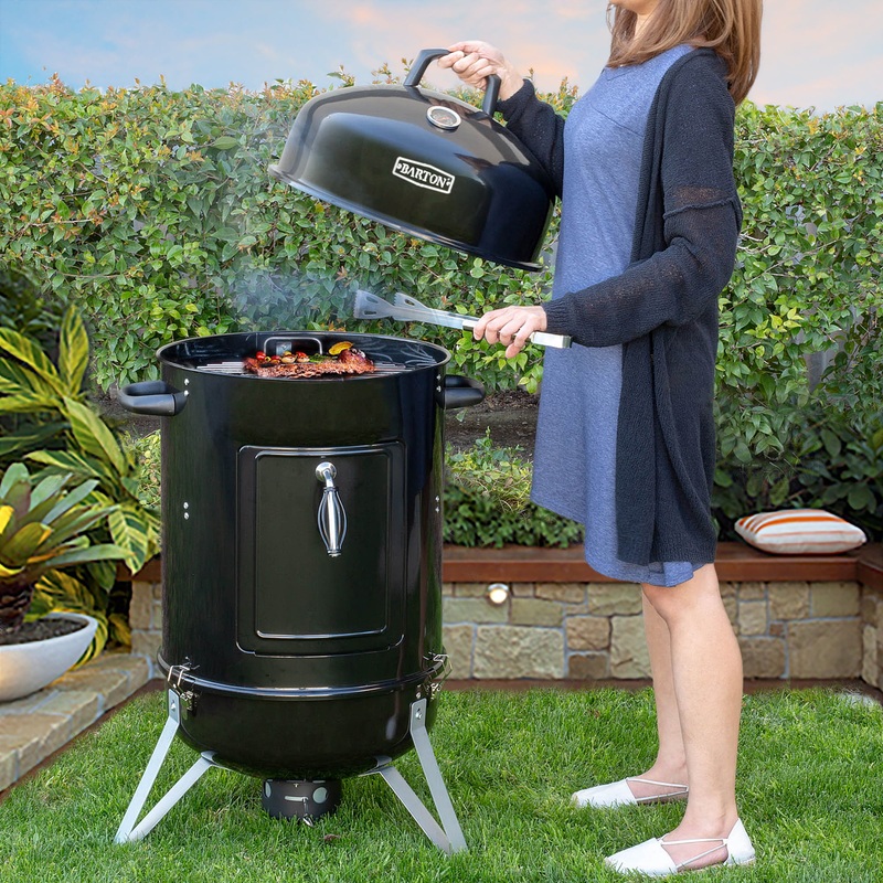 Barton Vertical 18 Charcoal BBQ Smoker w/ Temperature Gauge Grill for Outdoor Cooker | Bigbigmart.com
