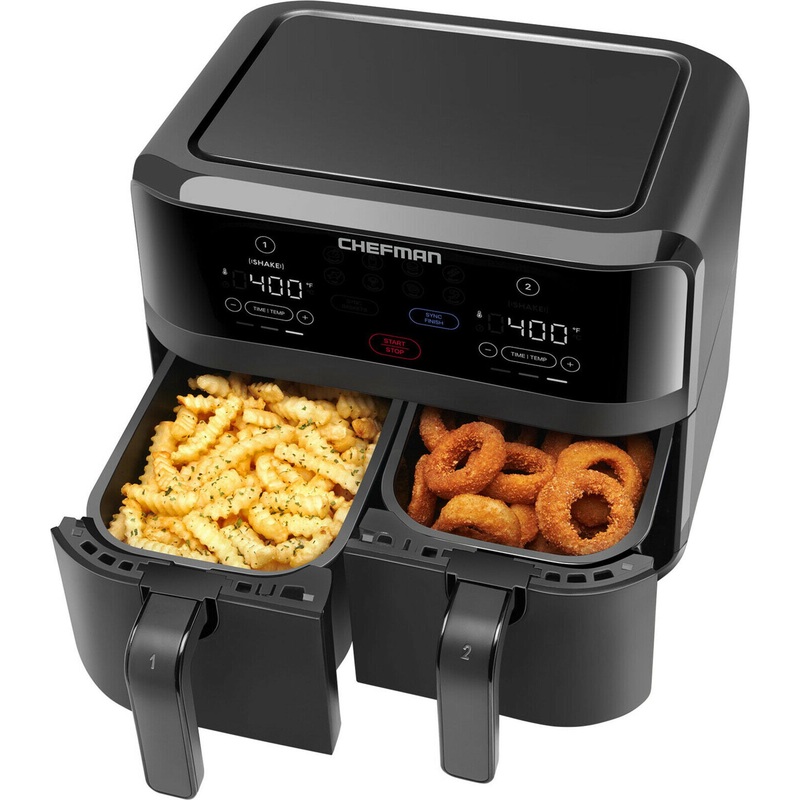 Chefman TurboFry Digital Touch Dual Basket Air Fryer, XL 9 Qt, 1500W, Black | Bigbigmart.com