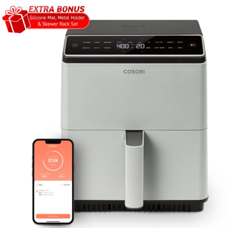 COSORI Dual Blaze 6.8-Quart Smart Air Fryer, Dual Heating Elements, Exclusive Bonus Items, Light Gray | Bigbigmart.com