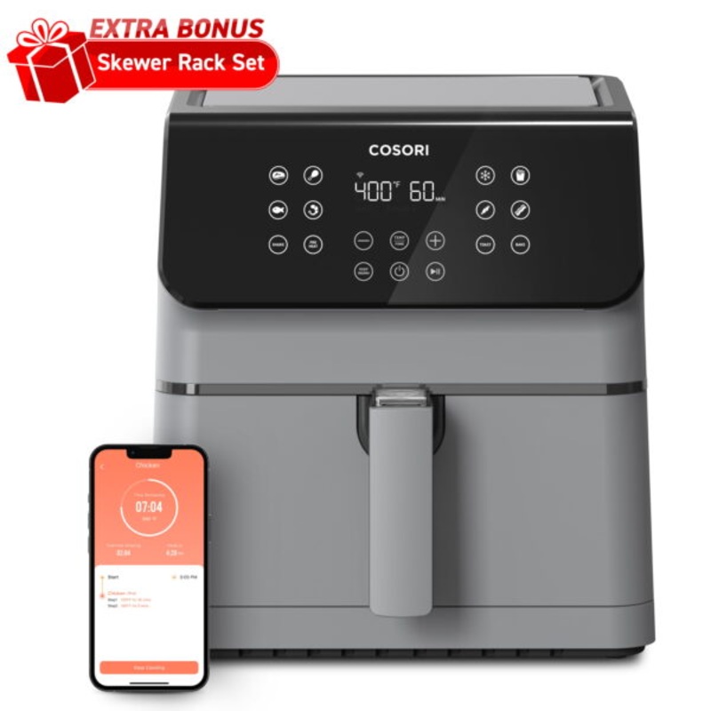 COSORI Pro II 5.8-Quart Smart Air Fryer, Large 12-in-1 Air Fryer, Voice Control, Light Gray | Bigbigmart.com