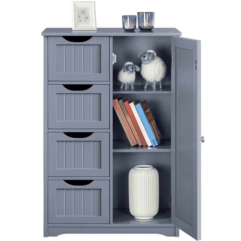 Easyfashion Wooden Bathroom Cabinet Bathroom Storage Unit with 4 Drawers, Gray | Bigbigmart.com