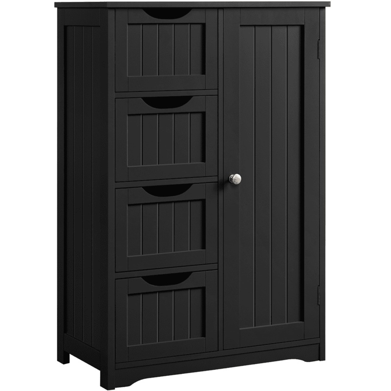 Easyfashion Wooden Storage Cabinet with 4 Drawers for Bathroom Kitchen, Black | Bigbigmart.com
