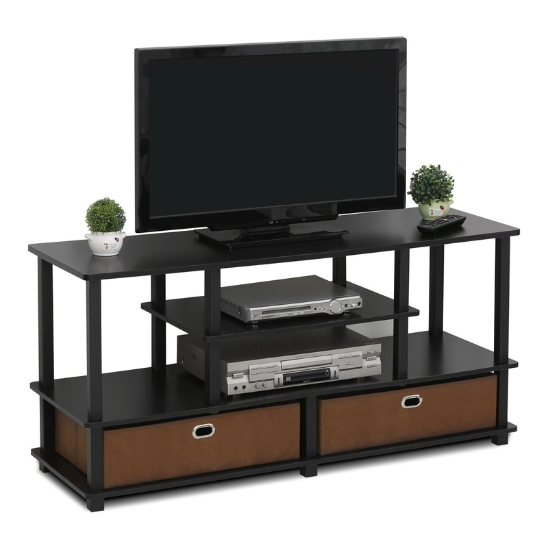 Furinno JAYA Large TV Stand for up to 55-Inch TV with Storage Bin, Espresso | Bigbigmart.com