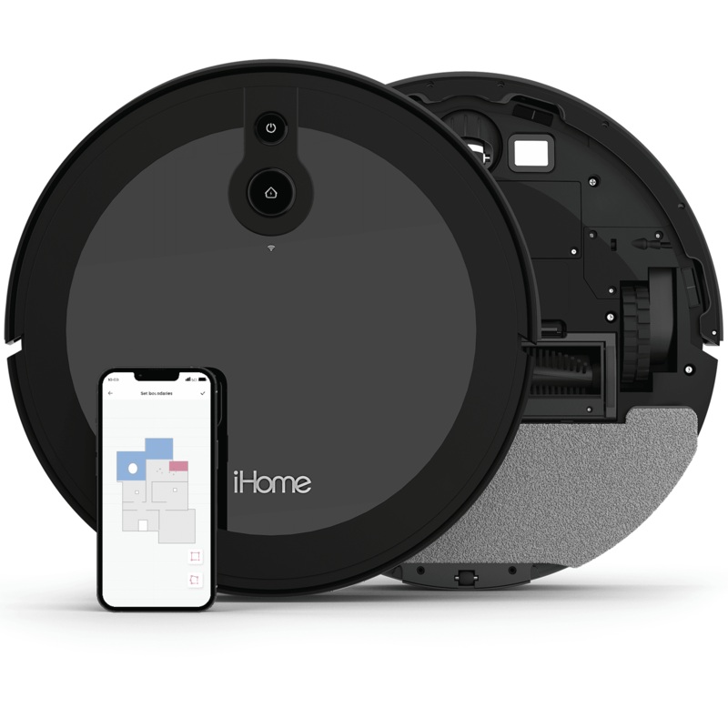 iHome AutoVac Luna 2-in-1 Front LIDAR Robot Vacuum and Vibrating Mop, Customized Cleaning and Mapping with Virtual Boundaries, Strong Suction & App Control | Bigbigmart.com