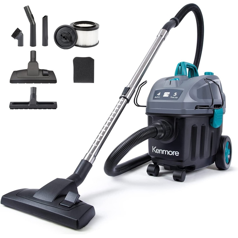 Kenmore KW3050 Wet Dry Canister Shop Vacuum, 4 Gallon 5 Peak HP 2-Stage Motor, 120 Volts, 21.6lbs, Black | Bigbigmart.com