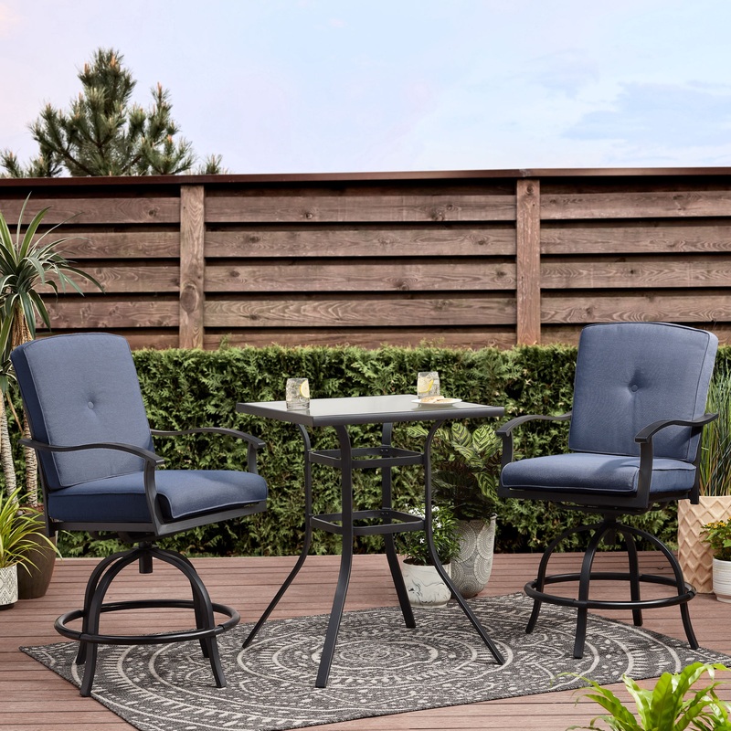 Mainstays Belden Park 3-Piece High Bistro Set – Blue | Bigbigmart.com