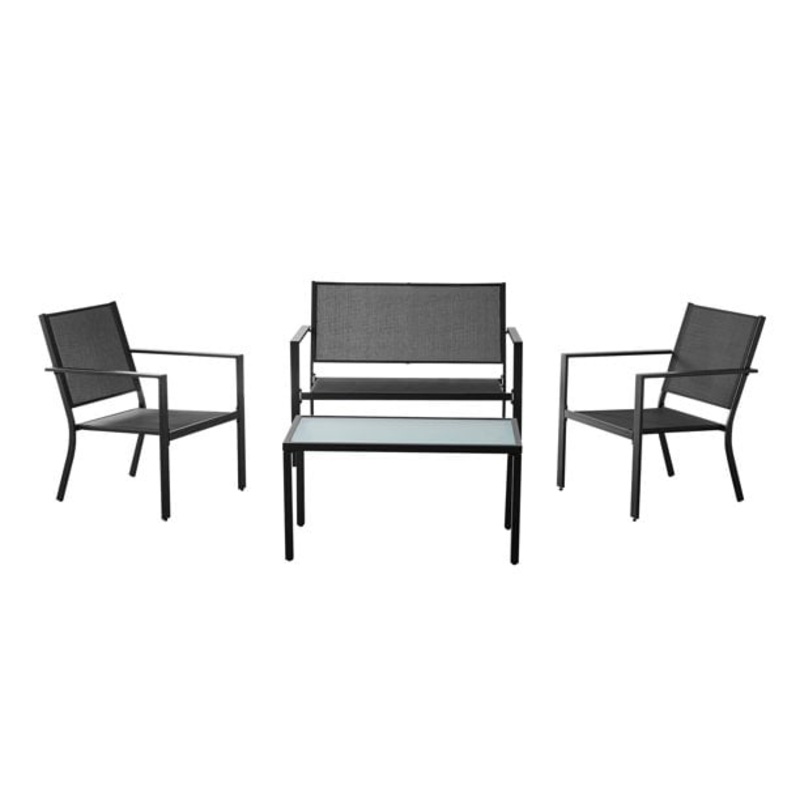 Mainstays Kingston Ridge 4-Piece Outdoor Conversation Set, Black Steel and Grey Sling | Bigbigmart.com
