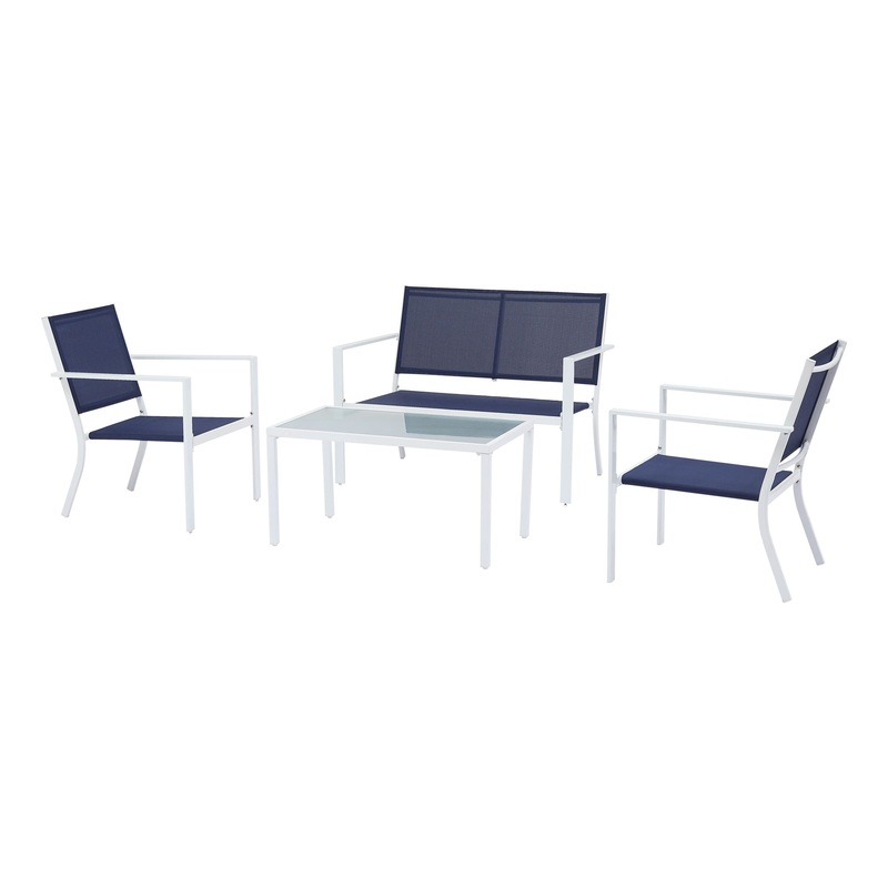 Mainstays Kingston Ridge 4-Piece Outdoor Conversation Set, Navy and White | Bigbigmart.com