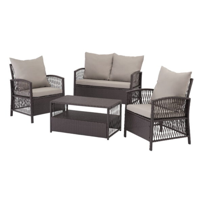 Mainstays Sanza Rattan 4-Piece Wicker Patio Furniture Conversation Set, Beige | Bigbigmart.com
