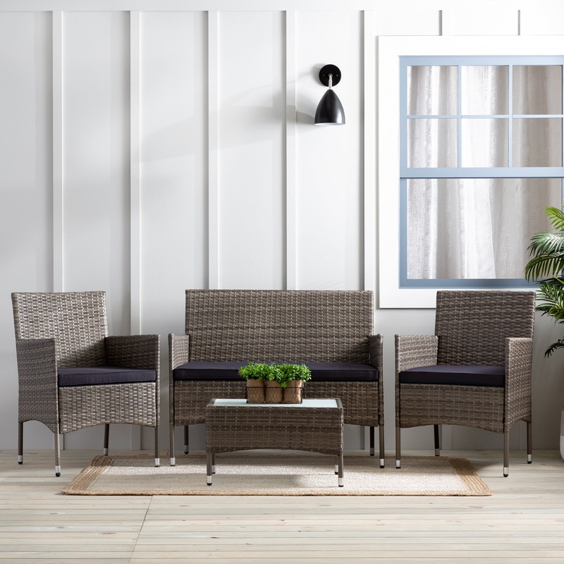 Mayview 4-Piece Rattan Outdoor Patio Conversation Set, Charcoal & Gray | Bigbigmart.com