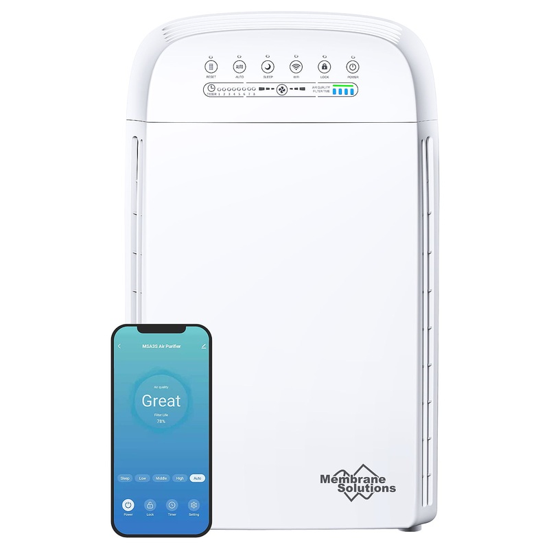 MSA3S Smart Air Purifier for Large Rooms 1500 sq ft, H13 True HEPA Filter, Allergies, Smoke, PM2.5 and Pet Dander, WiFi & Voice Remote Control, Air Quality Display | Bigbigmart.com