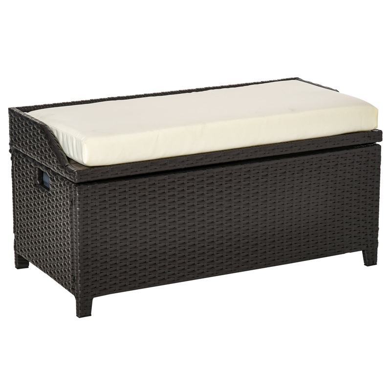 Outsunny PE Rattan Patio Storage Bench w/ Interior Waterproof Cloth Bag, Brown | Bigbigmart.com
