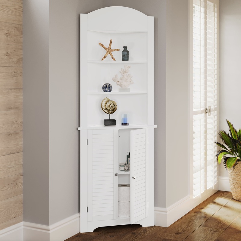 RiverRidge Home Ellsworth Collection – Tall Corner Storage Cabinet, White | Bigbigmart.com