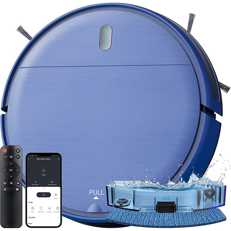 Robot Vacuum Cleaner, Robot Vacuum and Mop Combo Compatible with Alexa/WiFi/App, Self-Charging, 230ML Water Tank for Pet Hair, Hard Floors and Low Pile Carpet (Blue) | Bigbigmart.com