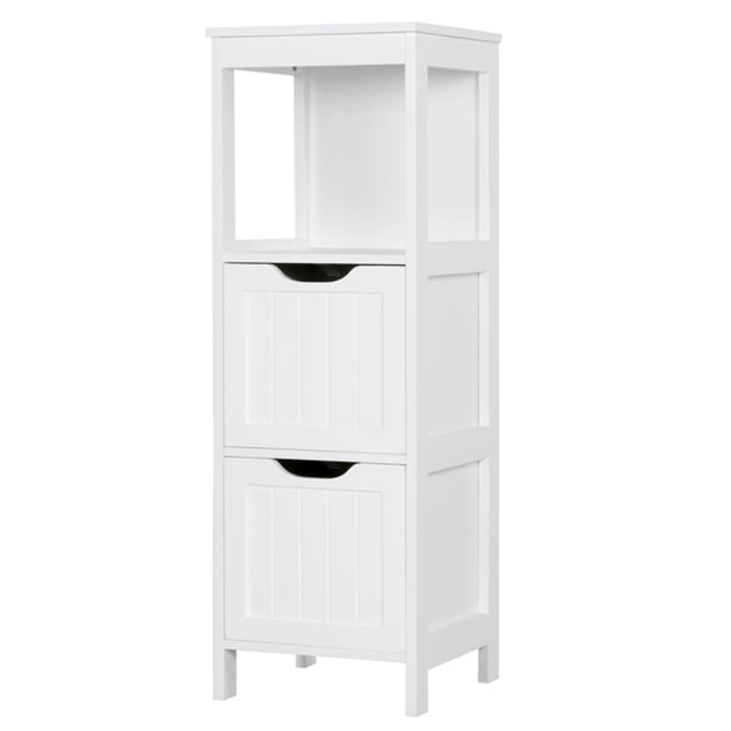SMILE MART Adjustable 3 Tiers Bathroom Cabinet Modern Storage Organizer Heavy Duty Vanity Stylish Floor Cabinet, White | Bigbigmart.com