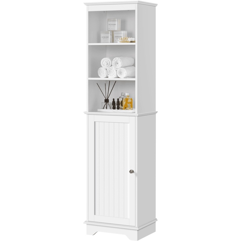 SMILE MART Wooden Slim Bathroom Floor Cabinet for Small Space, White | Bigbigmart.com