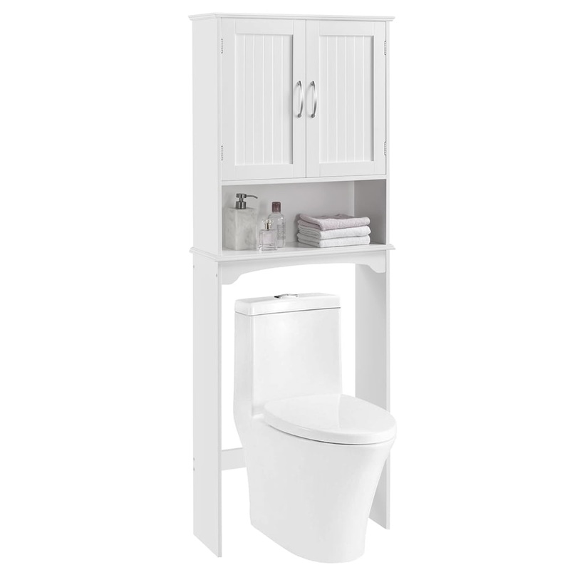 SmileMart 9 Width Wooden Over The Toilet Bathroom Storage Cabinets with Door, White | Bigbigmart.com