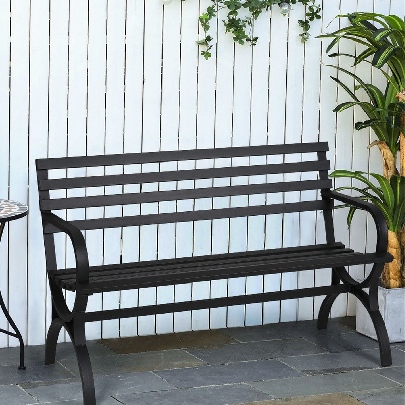 Sophia & William 48.8 Metal Outdoor Durable Garden Bench in Black | Bigbigmart.com