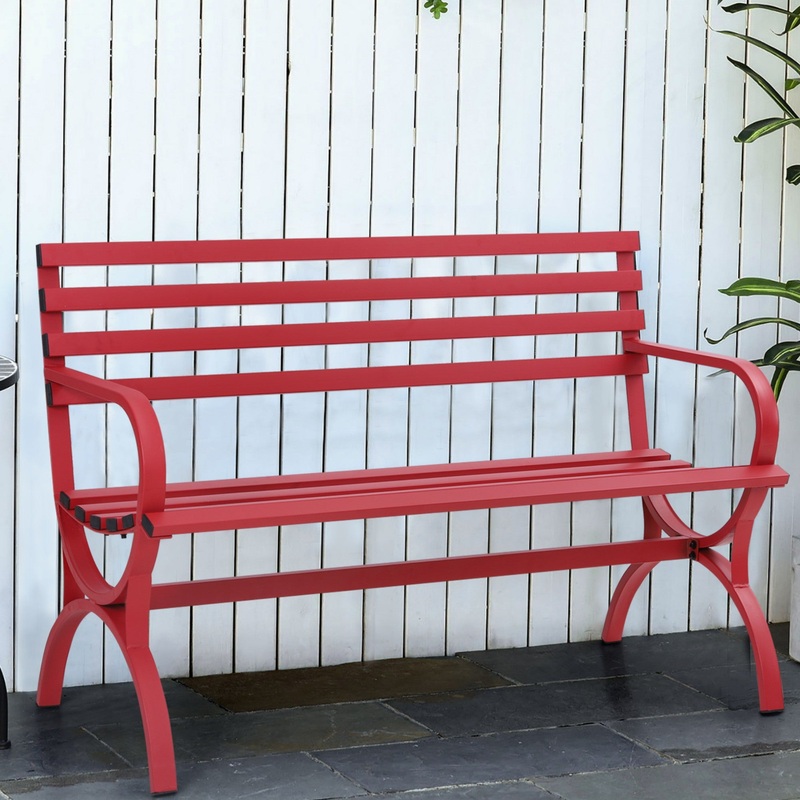 Sophia & William 48.8 Metal Outdoor Durable Garden Bench in Red | Bigbigmart.com